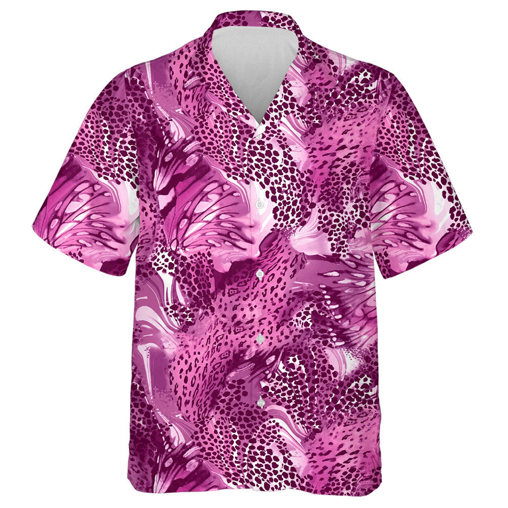 Theme Pink Leopard Butterflies On Dark Hawaiian Shirt,Hawaiian Shirt Gift, Christmas Gift