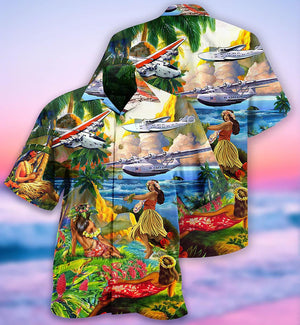 Airplane Love Hawaii Forever Beautiful Dancing Girls Hawaiian Shirt, Hawaiian Shirt Gift, Christmas Gift