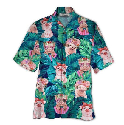Cute Pig Tropical Background Design Hawaiian Shirt,Hawaiian Shirt Gift, Christmas Gift