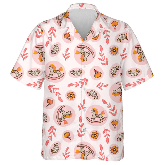 Rocking Horses And Toy Cars On The Pink Background Hawaiian Shirt, Hawaiian Shirt Gift, Christmas Gift