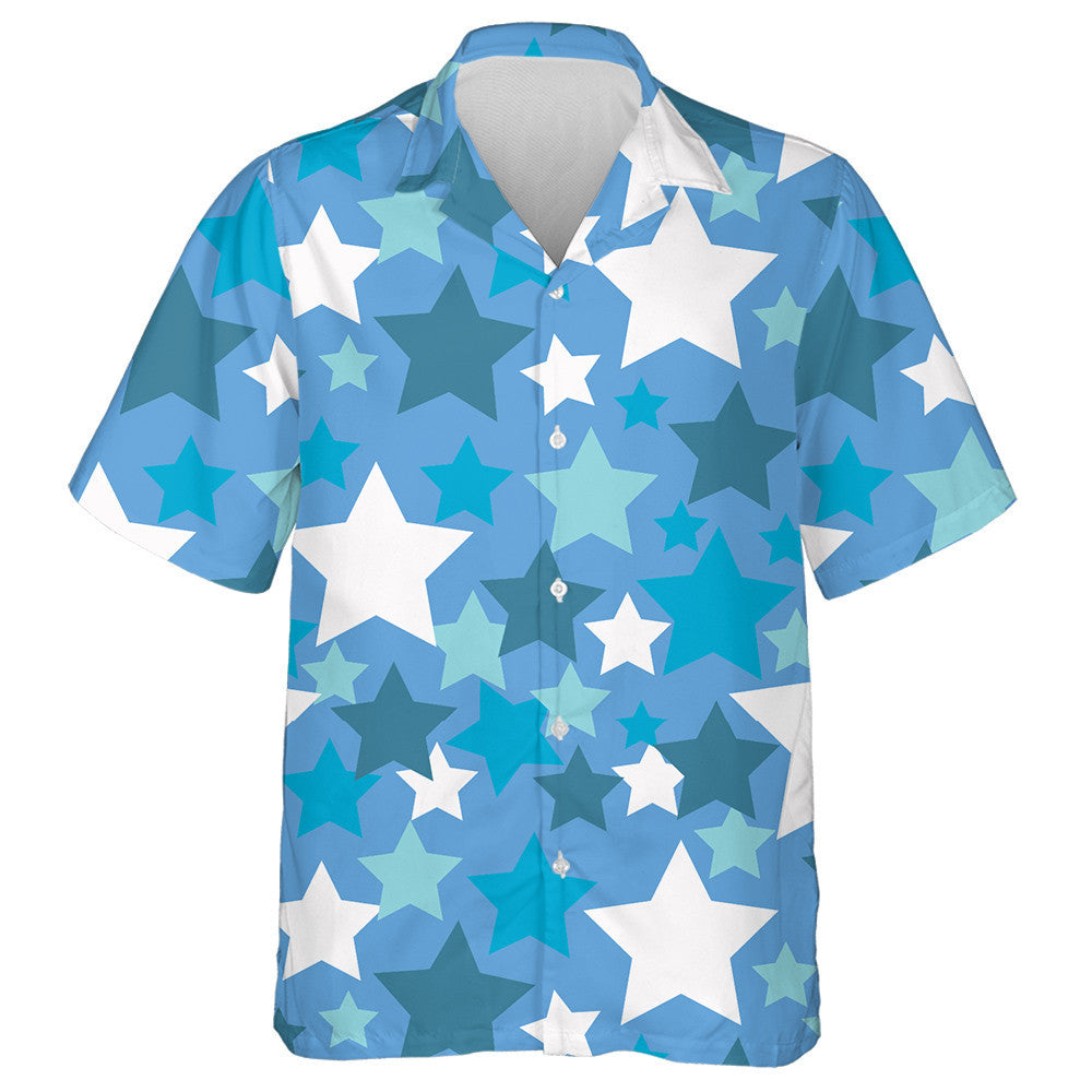 Glowing Blue And White Stars Pattern Independence Day Hawaiian Shirt, Hawaiian Shirt Gift, Christmas Gift