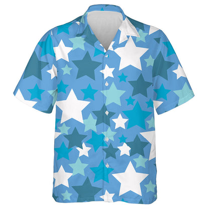 Glowing Blue And White Stars Pattern Independence Day Hawaiian Shirt, Hawaiian Shirt Gift, Christmas Gift