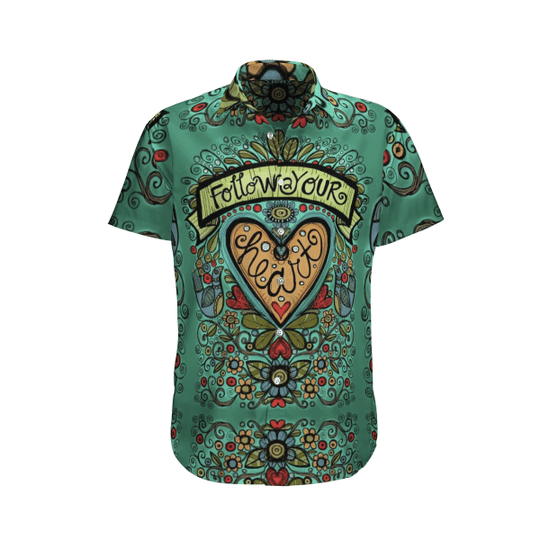 Vintage Green Hippie Classic Pattern Hawaiian Shirt, Hwaiian For Gift