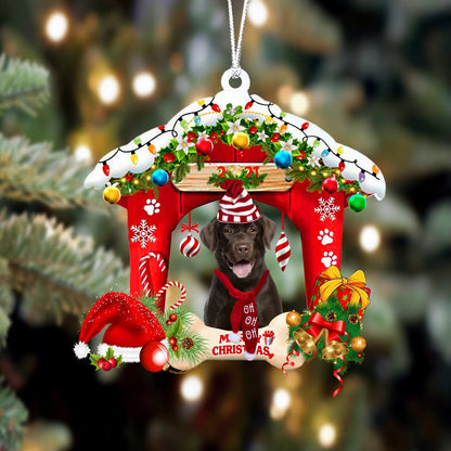 Chocolate Labrador -Christmas House Two Sided Christmas Plastic Hanging Ornament, Christmas Gift, Christmas Decoration