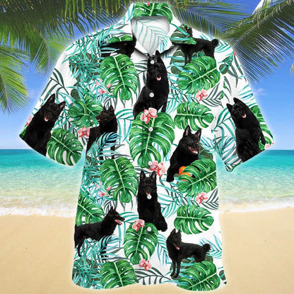 Cute Black Schipperke Dog Tropical Plant Pattern Hawaiian Shirt, Hawaiian Shirt Gift, Christmas Gift
