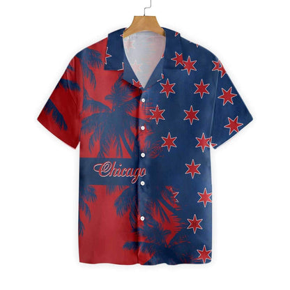 Red And Blue Chicago Watercolor Design Hawaiian Shirt,Hawaiian Shirt Gift, Christmas Gift