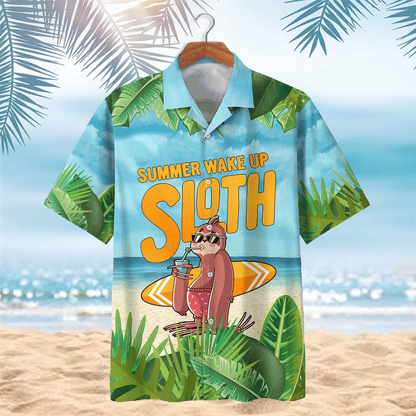 Summer Wake Up Sloth Design Hawaiian Shirt,Hawaiian Shirt Gift, Christmas Gift