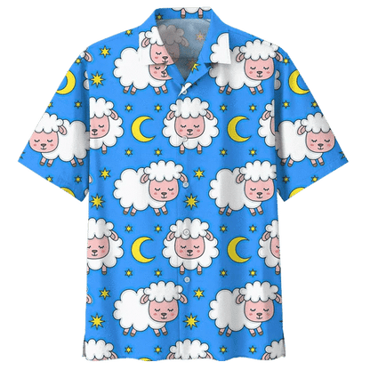 Blue Moon And Sheep Illustration Design Hawaiian Shirt, Hawaiian For Gift