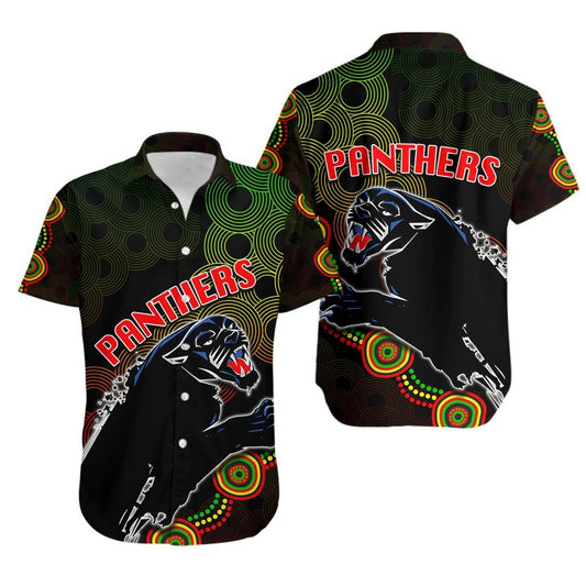 Panthers Aboriginal Hawaiian Aloha Shirt Th4 Hawaiian Shorts Beach Short Sleeve, Hawaiian Shirt Gift, Christmas Gift