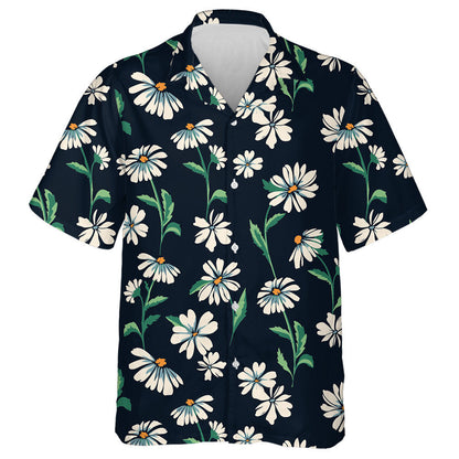 Cute Daisy Green Leaves Branches Hand Drawing Pattern Hawaiian Shirt, Hawaiian Shirt Gift, Christmas Gift