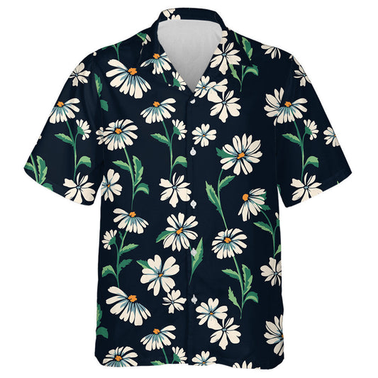 Cute Daisy Green Leaves Branches Hand Drawing Pattern Hawaiian Shirt, Hawaiian Shirt Gift, Christmas Gift