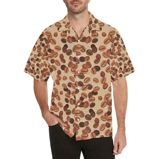Coffee Bean Pattern Men's All Over Print Hawaiian Aloha Shirt, Hwaiian For Gift