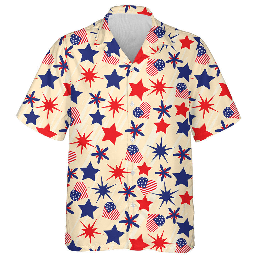 Stylized Icons Of Independence Day Illustration On Yellow Background Hawaiian Shirt, Hawaiian Shirt Gift, Christmas Gift