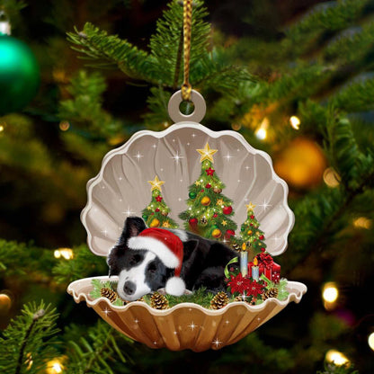 Border Collie-Sleeping Pearl in Christmas Two Sided Christmas Plastic Hanging Ornament, Christmas Ornament Gift, Christmas Gift, Christmas Decoration