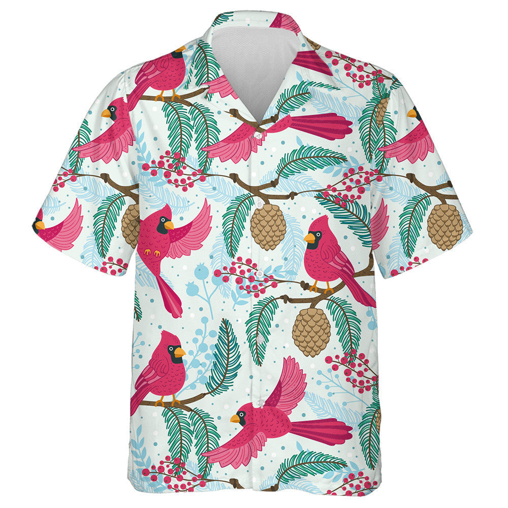 Red Cardinal Birds Pinecones Berries And Branches Hawaiian Shirt, Hawaiian Shirt Gift, Christmas Gift