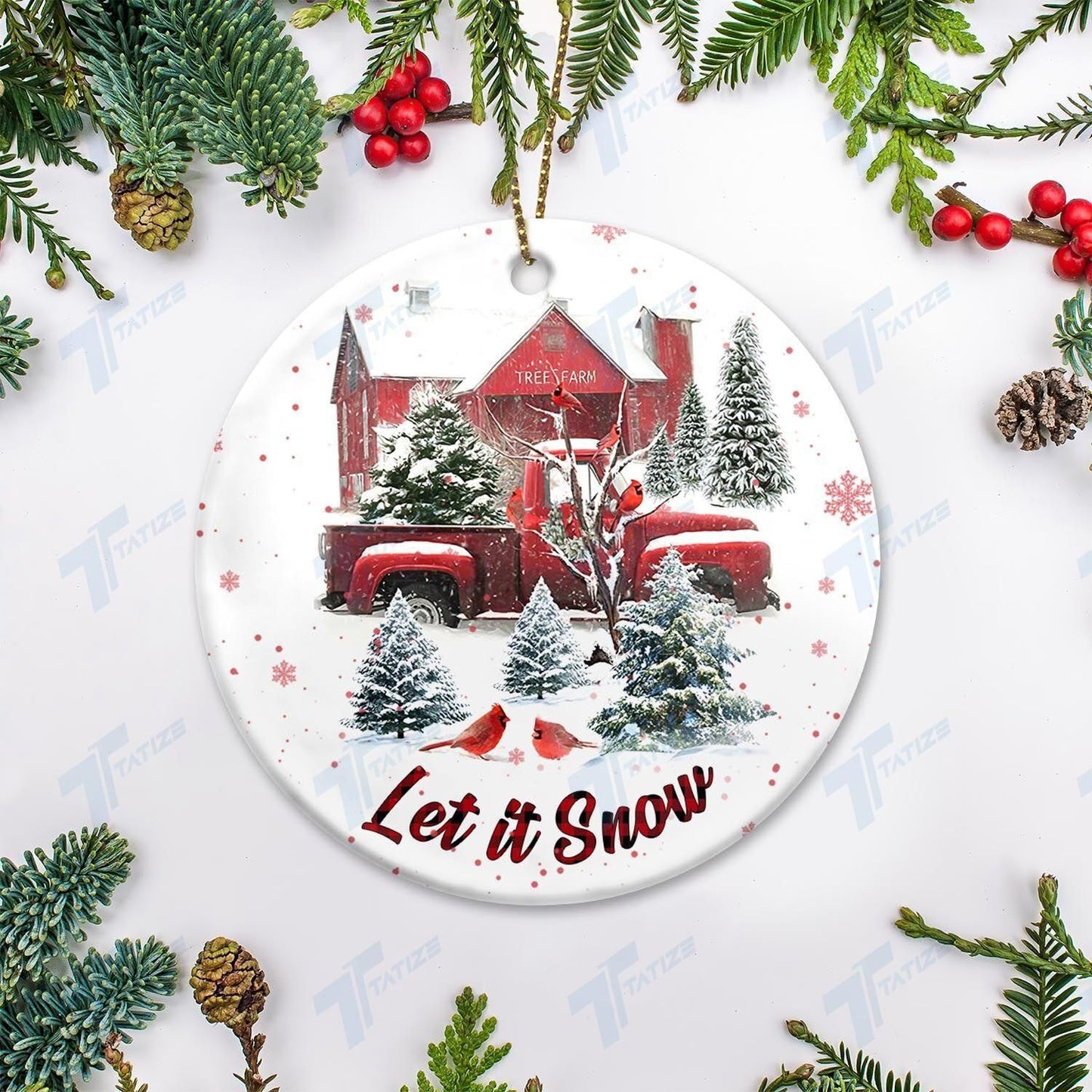 Cardinal Christmas Let It Snow Circle Ornament, Happy Christmas Ornament, Christmas Gift, Christmas Decoration