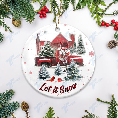 Cardinal Christmas Let It Snow Circle Ornament, Happy Christmas Ornament, Christmas Gift, Christmas Decoration