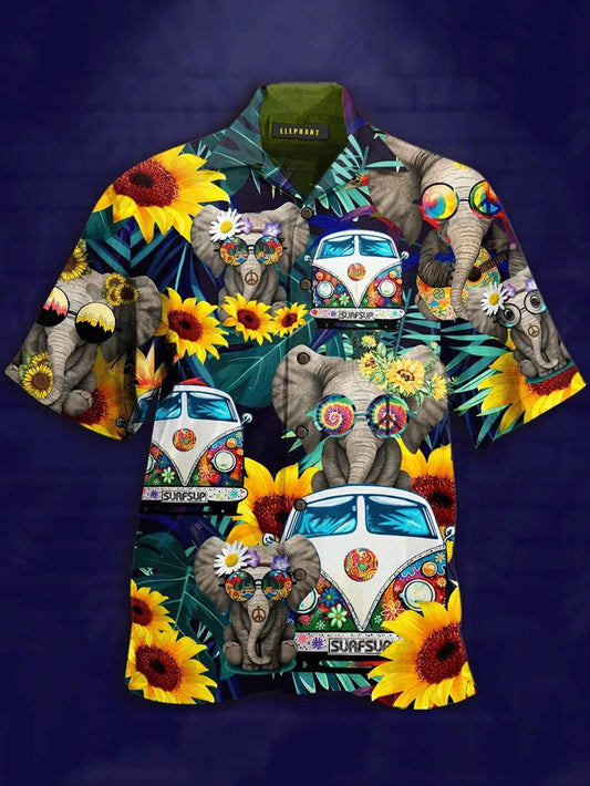Elephant Hippie Tropical Background Design Hawaiian Shirt,Hawaiian Shirt Gift, Christmas Gift