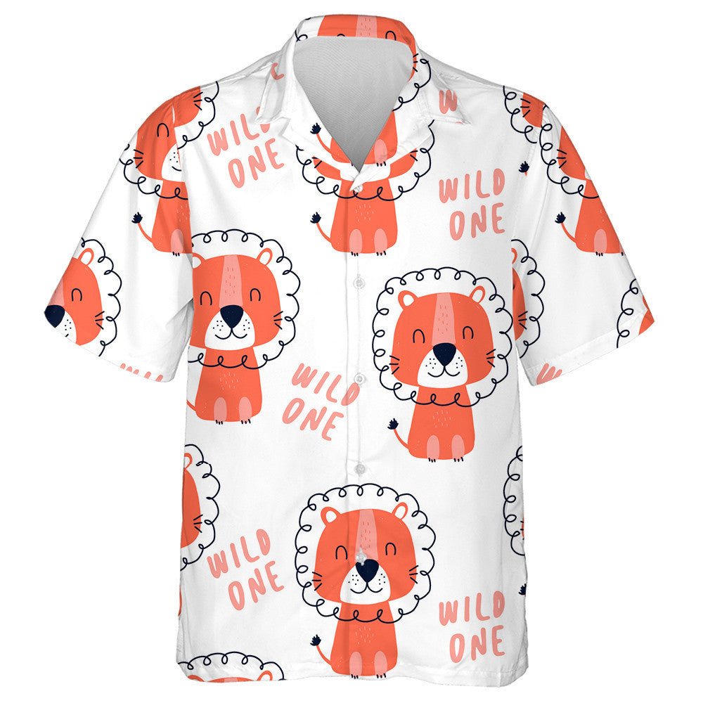 Smiling Pink Lion With Text Wild One Hawaiian Shirt, Hawaiian Shirt Gift, Christmas Gift