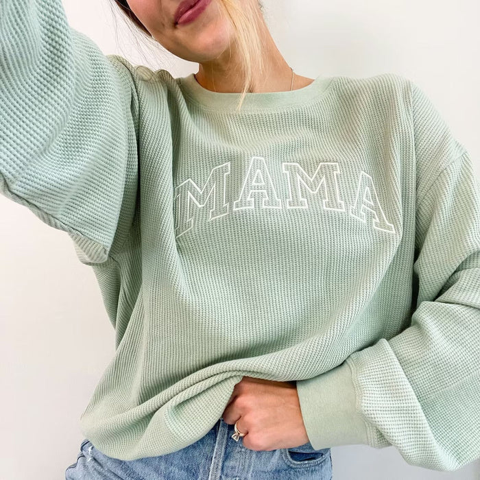 Waffle Knit Mama Crewneck Sweatshirt, Embroidered Mama Sweatshirt