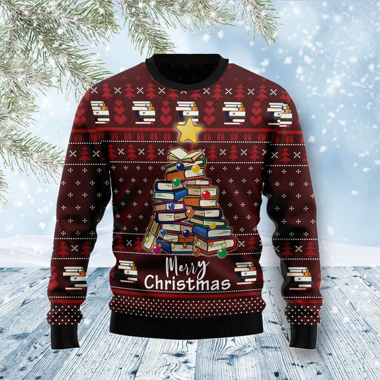 Book Pine Merry Christmas Ugly Christmas Sweater, Christmas Ugly Sweater,Christmas Gift,Gift Christmas 2022