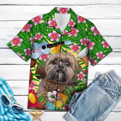 Funny Lhasa Apso Summer Party With Guitar Pattern Hawaiian Shirt, Hawaiian Shirt Gift, Christmas Gift