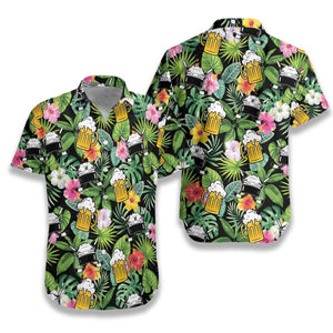 Colorful Hockey And Beer Summer Design Hawaiian Shirt, Hawaiian For Gift