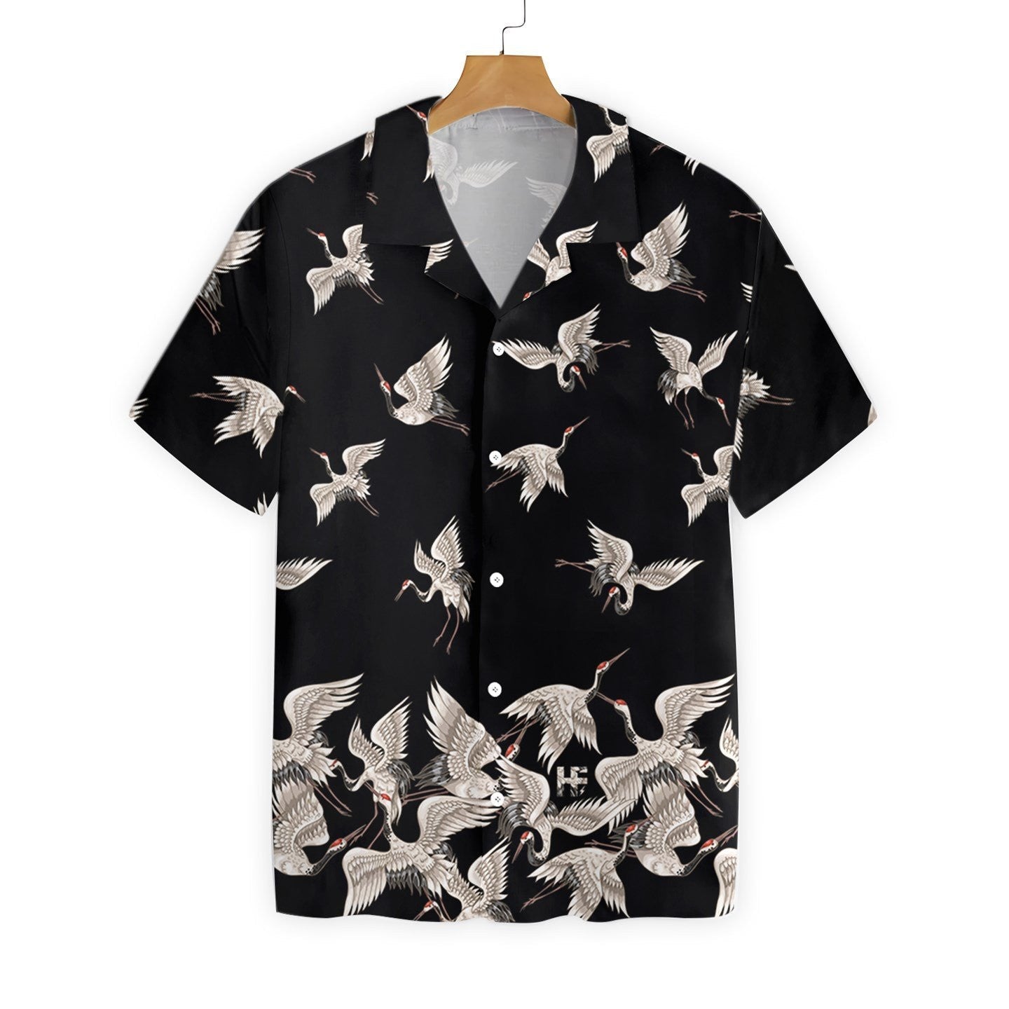 Black And White Design Hawaiian Shirt Oriental Red Headed Crane, Hawaiian Shirt Gift, Christmas Gift
