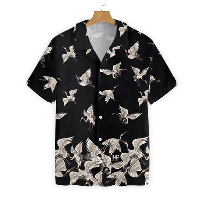 Black And White Design Hawaiian Shirt Oriental Red Headed Crane, Hawaiian Shirt Gift, Christmas Gift
