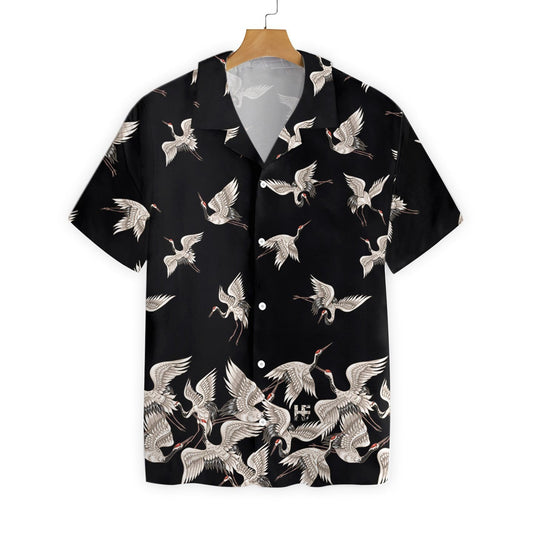 Black And White Design Hawaiian Shirt Oriental Red Headed Crane, Hawaiian Shirt Gift, Christmas Gift