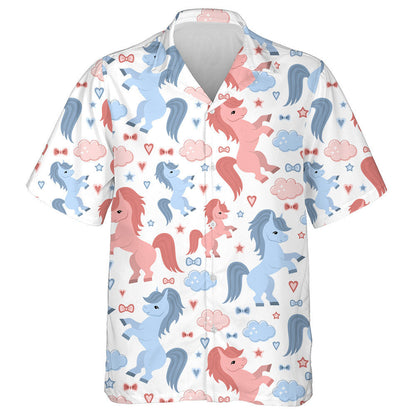 Blue And Light Red Little Horse With Clouds Hawaiian Shirt, Hawaiian Shirt Gift, Christmas Gift