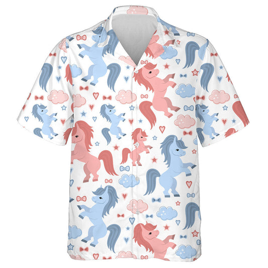Blue And Light Red Little Horse With Clouds Hawaiian Shirt, Hawaiian Shirt Gift, Christmas Gift