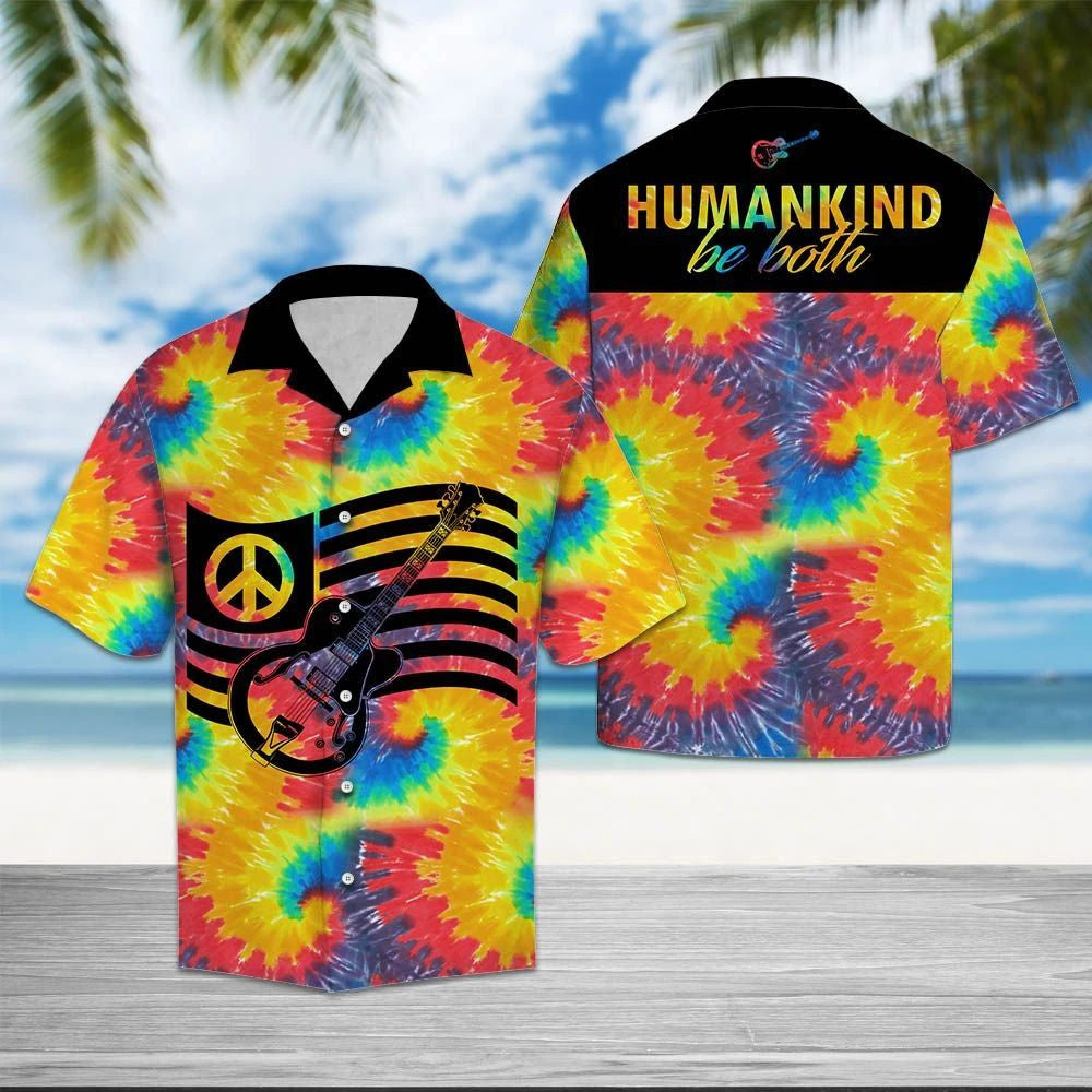 Abstract Guitar Humankind Be Both Tie Dye Pattern Hawaiian Shirt, Hawaiian Shirt Gift, Christmas Gift