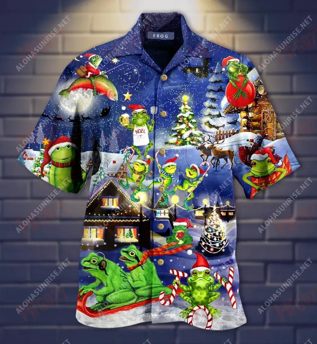Frogs On Night Christmas Short Hawaiian Shirt Summer Tropical Shirts Tactical Hawaiian Shirt Funny Hawaiian Shirts, Hawaiian Shirt Gift, Christmas Gift