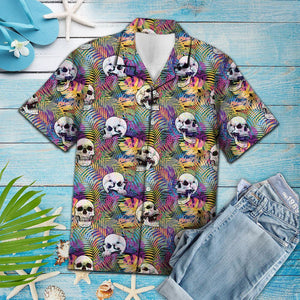 Skull Head And Hibiscus Design Hawaiian Shirt,Hawaiian Shirt Gift, Christmas Gift