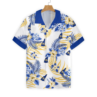 Palm Leaf Blue And New Hampshire Proud Background Hawaiian Shirt, Hawaiian Shirt Gift, Christmas Gift
