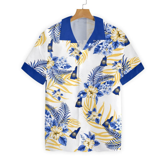 Palm Leaf Blue And New Hampshire Proud Background Hawaiian Shirt, Hawaiian Shirt Gift, Christmas Gift