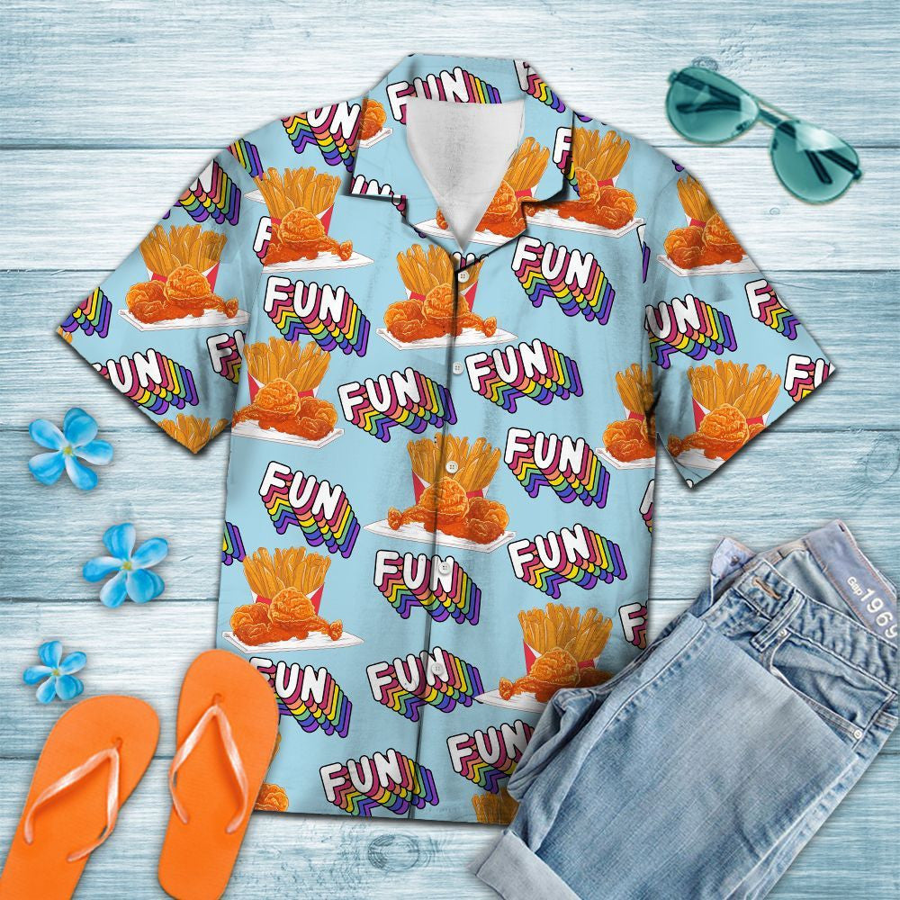 Fried Chicken Fun Summer On Light Blue Hawaiian Shirt, Hawaiian Shirt Gift, Christmas Gift