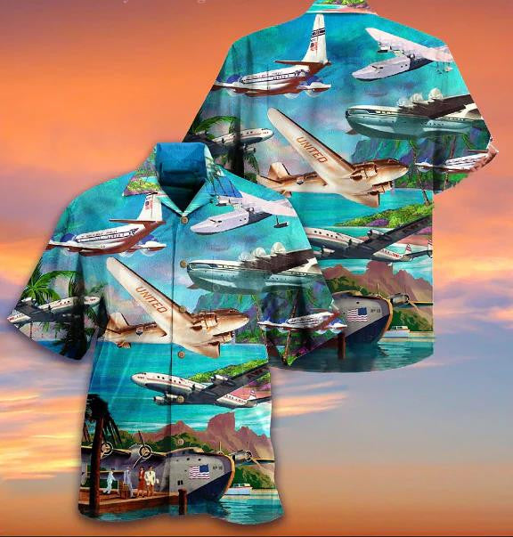 Airplane Fly Beautiful Landscapes Art Design Hawaiian Shirt, Hawaiian For Gift