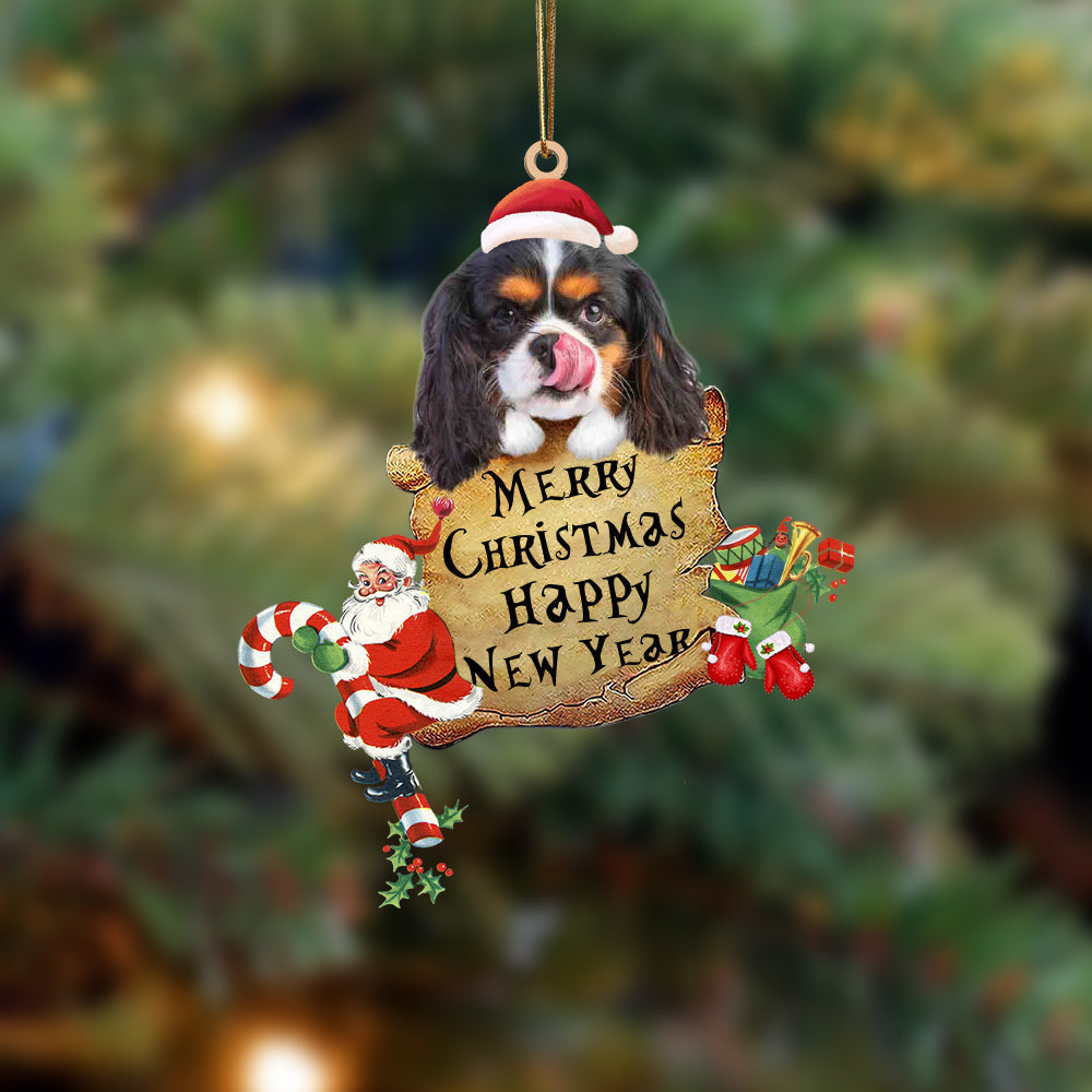 Cavalier King Charles Spaniel-Christams & New Year Two Sided Christmas Plastic Hanging Ornament, Happy Christmas Ornament, Christmas Gift, Christmas Decoration
