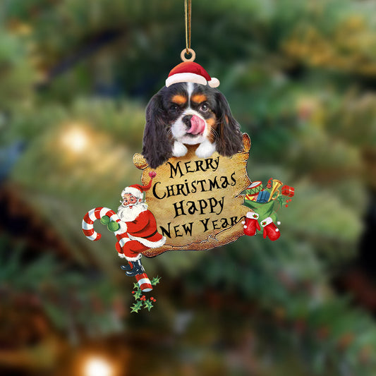 Cavalier King Charles Spaniel-Christams & New Year Two Sided Christmas Plastic Hanging Ornament, Happy Christmas Ornament, Christmas Gift, Christmas Decoration