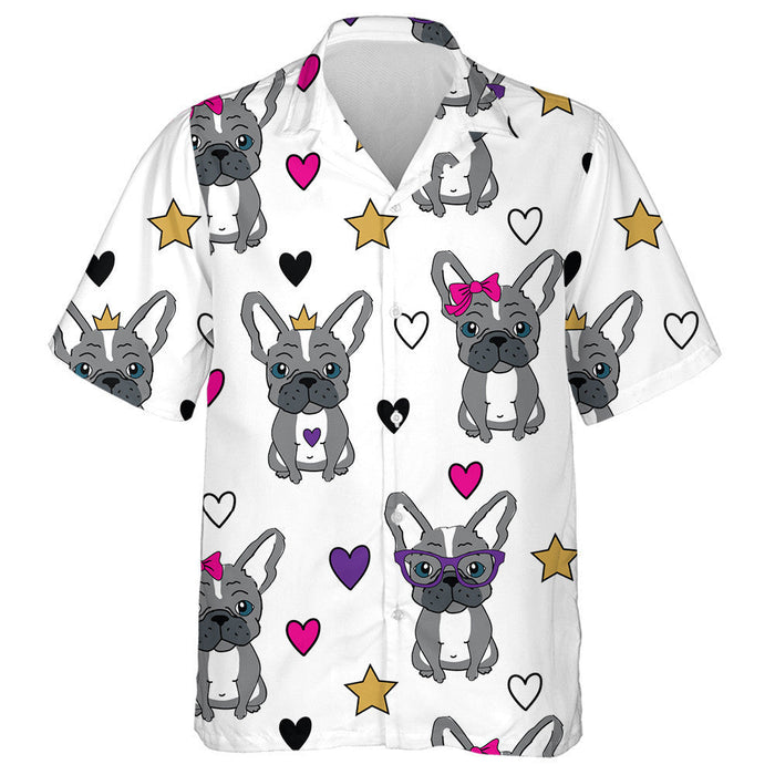 Cute Bulldog With Star And Heart Hawaiian Shirt,Hawaiian Shirt Gift, Christmas Gift