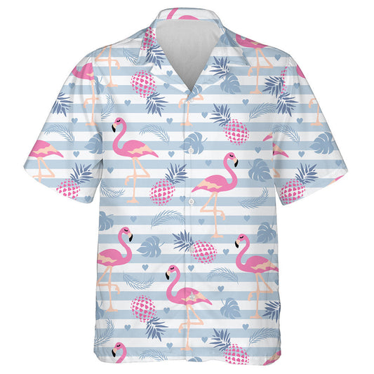 Sleeping Flamingo Tropical Leave And Pink Pineapple Hawaiian Shirt, Hawaiian Shirt Gift, Christmas Gift