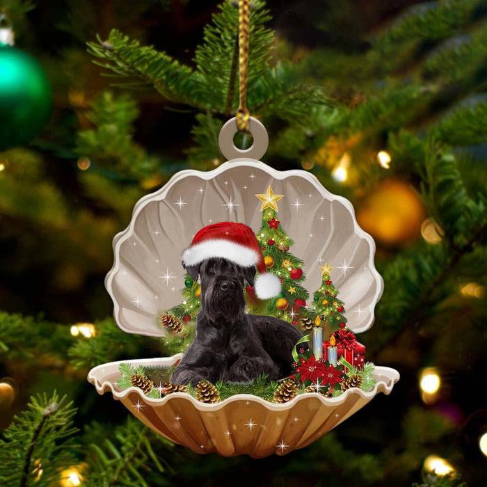 Cute Black Schnauzer Sleeping in Pearl Dog Christmas Ornament Flat Acrylic, Pet Love Gift