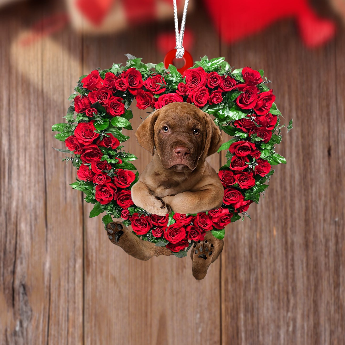 Chesapeake Bay Retriever-Heart Wreath Two Sides Christmas Plastic Hanging Ornament, Happy Christmas Ornament, Christmas Gift, Christmas Decoration