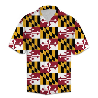 Classic Maryland Flag Yellow And Black Check Pattern Hawaiian Shirt, Hawaiian Shirt Gift, Christmas Gift