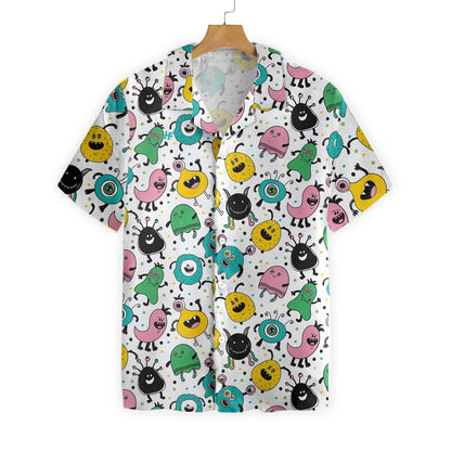 Funny Monsters On Polka Dots Dramatic Hawaiian Shirt,Hawaiian Shirt Gift, Christmas Gift