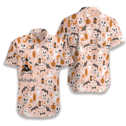 Cartoon Witchicorn Halloween Unicorn On Pink Design Hawaiian Shirt, Hawaiian Shirt Gift, Christmas Gift