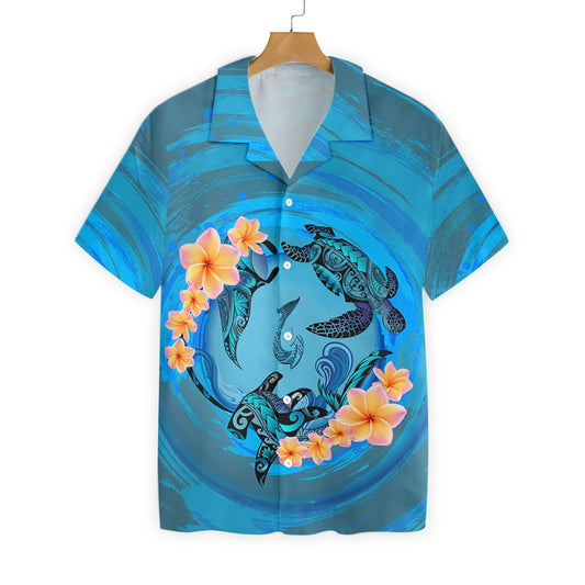 Marquesas Islands Blue Plumeria Animal Tattoo Pattern Hawaiian Shirt, Hawaiian Shirt Gift, Christmas Gift