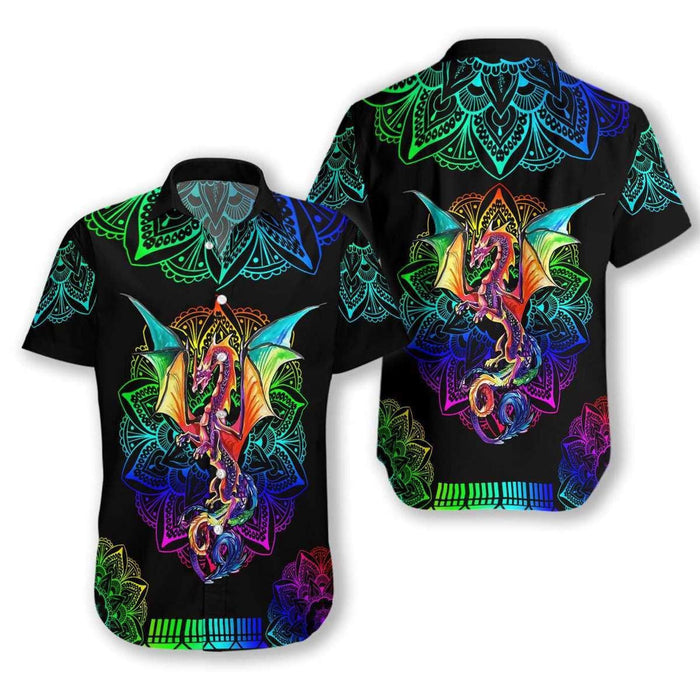 Neon Light Dragon With Mandala Hawaiian Shirt, Hawaiian Shirt Gift, Christmas Gift